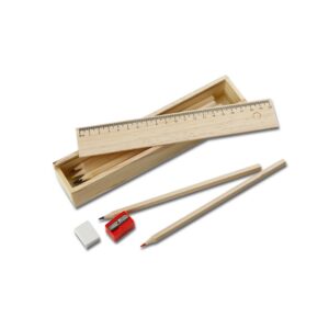 Schulset in Holzbox als Kundenpräsent